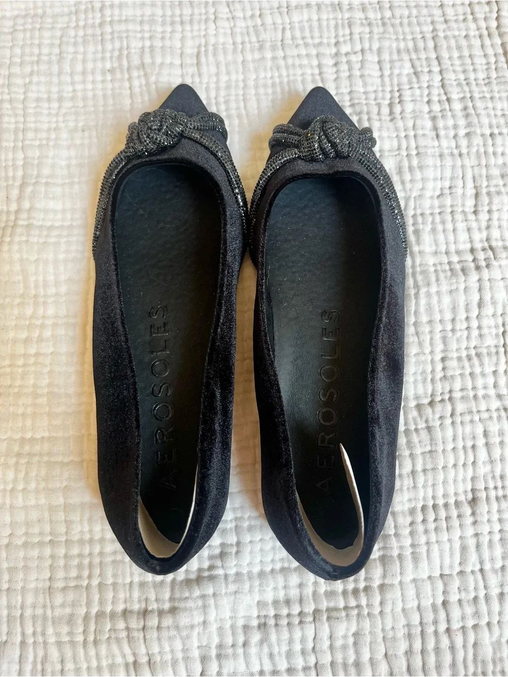 Aerosoles NWOT Women's Black Pointed Toe Damir Rhinestone Comfort Ballet Flat 8W
